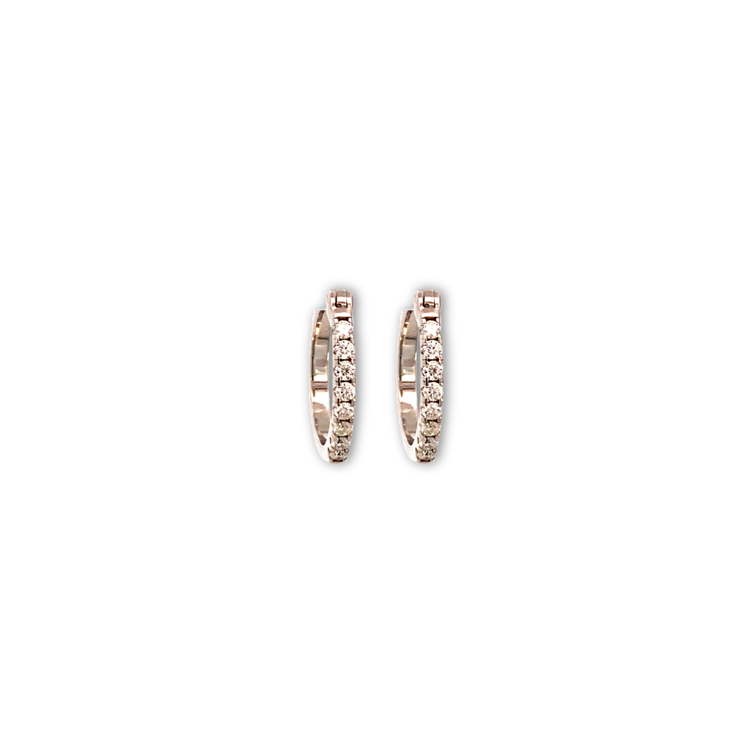 Aretes arracadas de rodio con cierre omega y Moissanitas de 0.2 ct