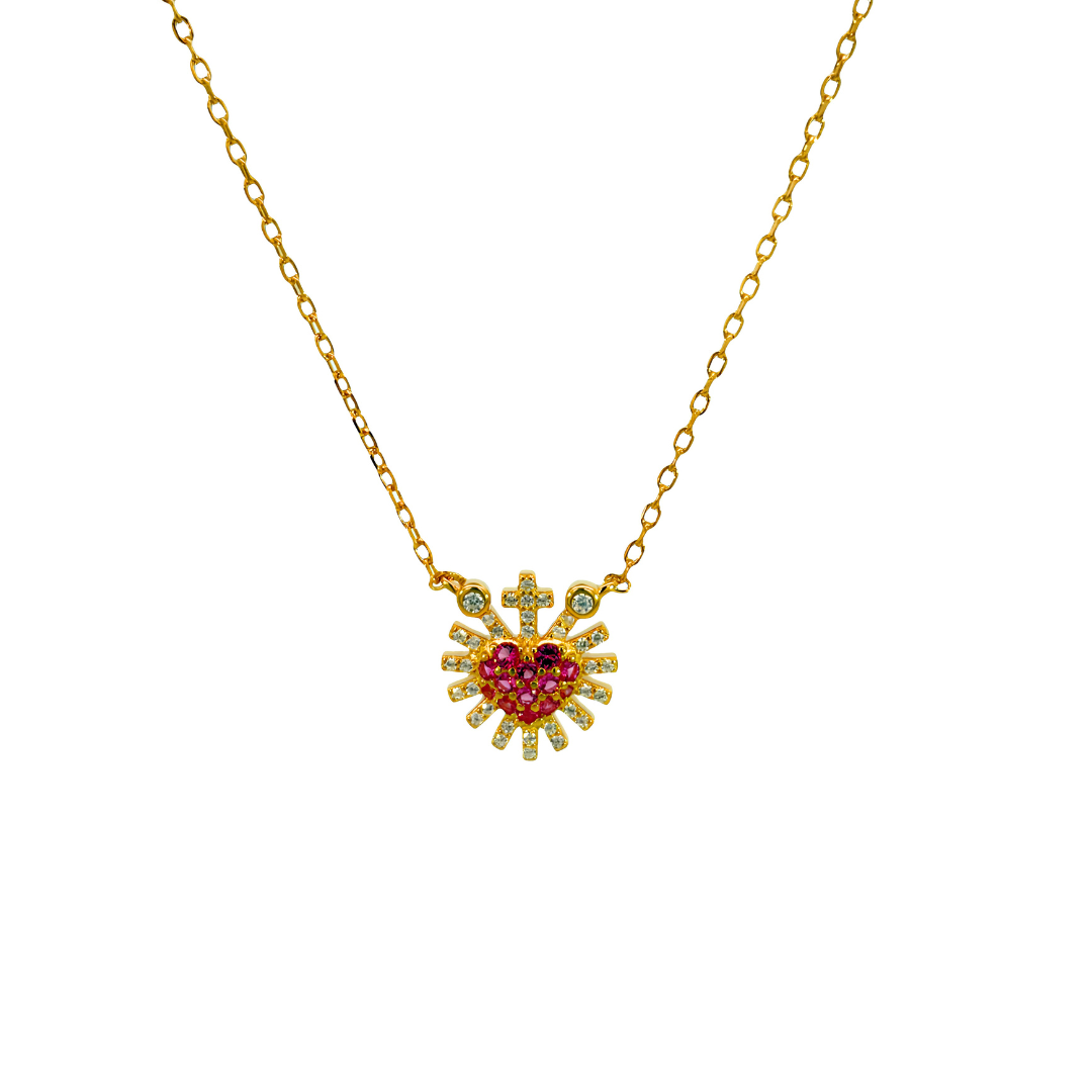 Collar Sagrado Corazón Rojo Con Circonias Dorado