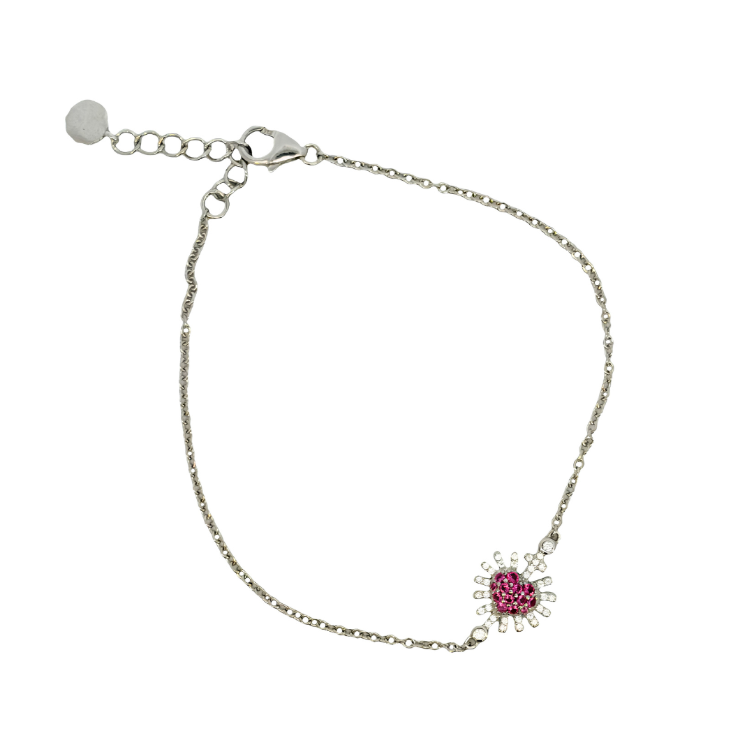 Pulsera Sagrado Corazón Rojo Con Circonias Plata