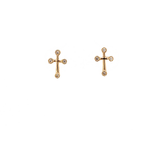 Aretes cruces de 14 K con mini circonias