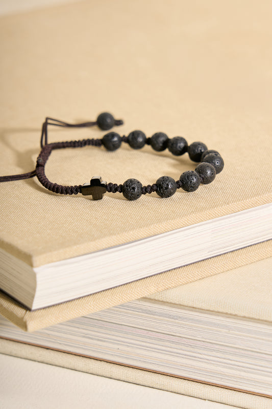 Pulsera Decenario de piedras negras para hombre