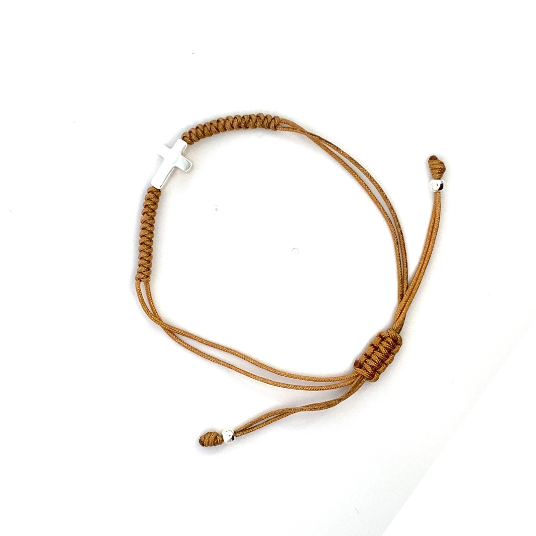Pulsera Cruz larga de plata tejida