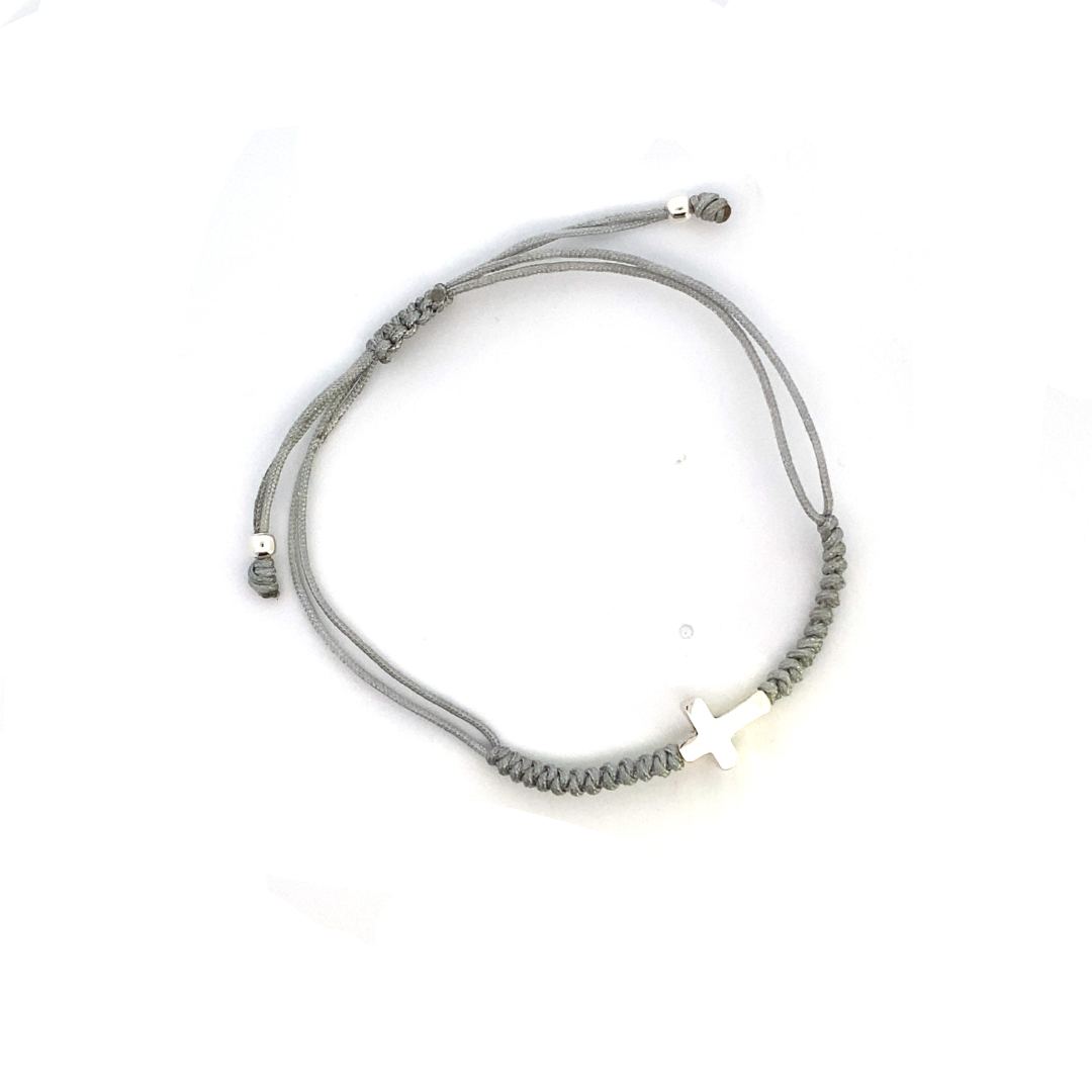 Pulsera Cruz larga de plata tejida