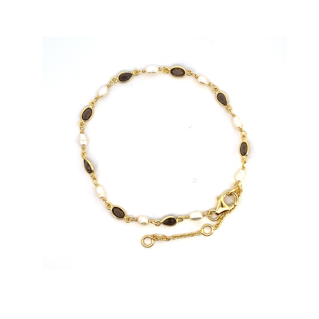 Pulsera gemas naturales Cuarzo ahumado y Perlas de río