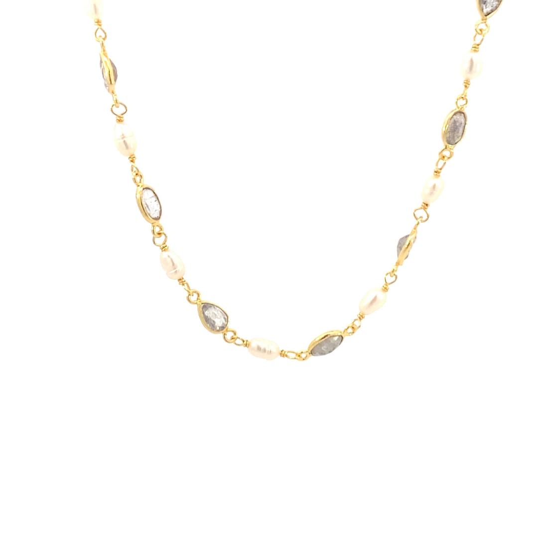 Collar gemas naturales Labradorita y Perlas