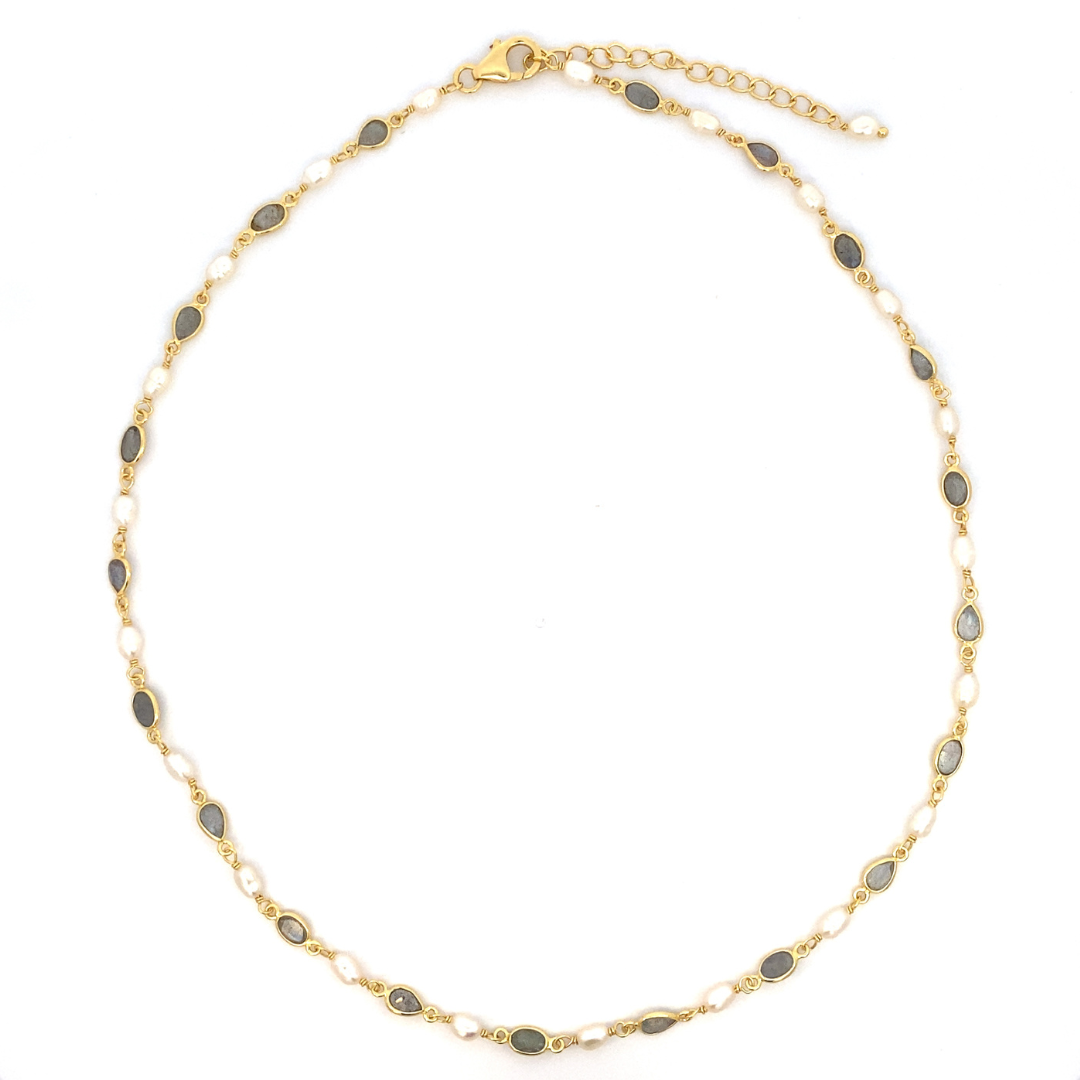 Collar gemas naturales Labradorita y Perlas