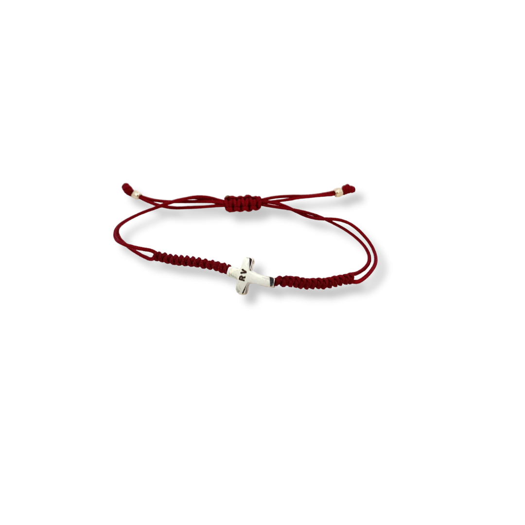 Pulsera Cruz larga de plata tejida