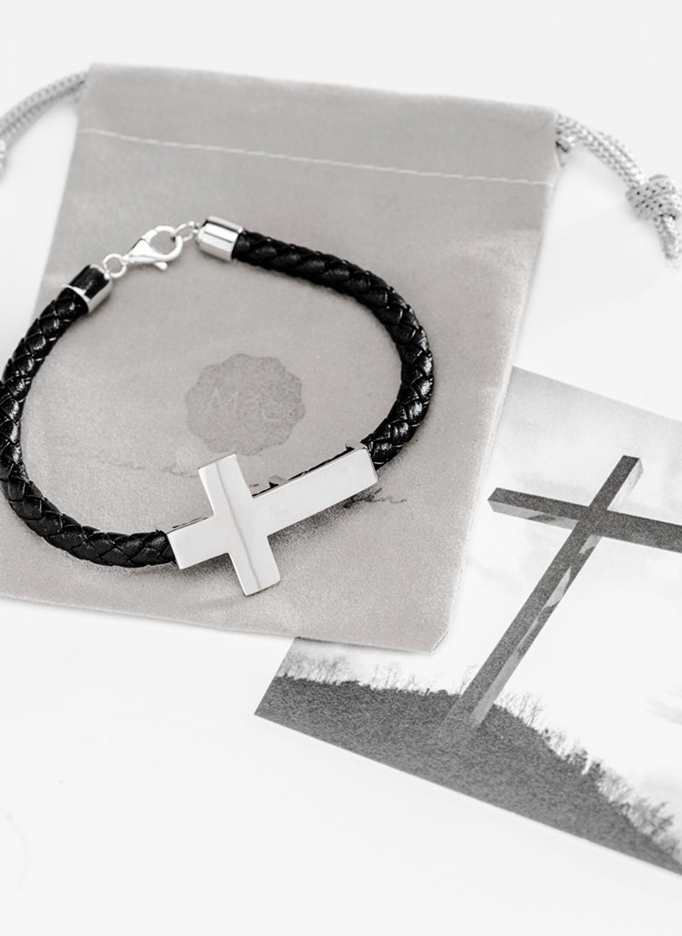 Pulsera Cruz plata pulida para hombre