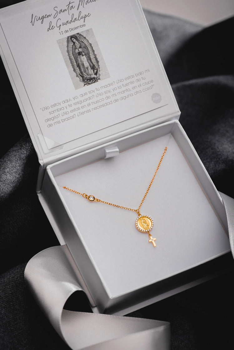 Medalla de la Virgen de Guadalupe mini con Cruz