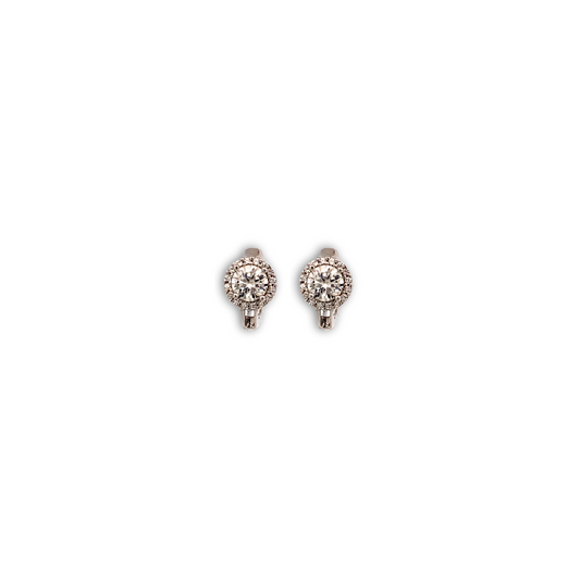 Aretes arracada de rodio tipo huggies con Solitaire Halo de Moissanita de 0.5 ct