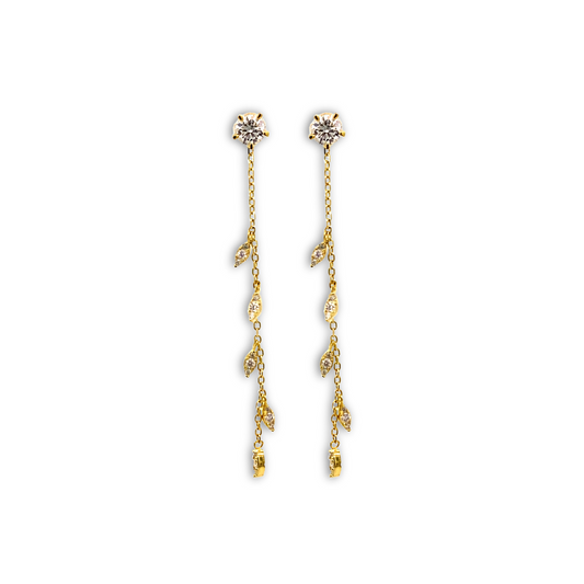 Aretes colgantes con cadena y Moissanitas en forma de hojas