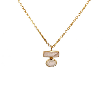 Collar con dije de gemas naturales Piedra Luna y Cuarzo rosa