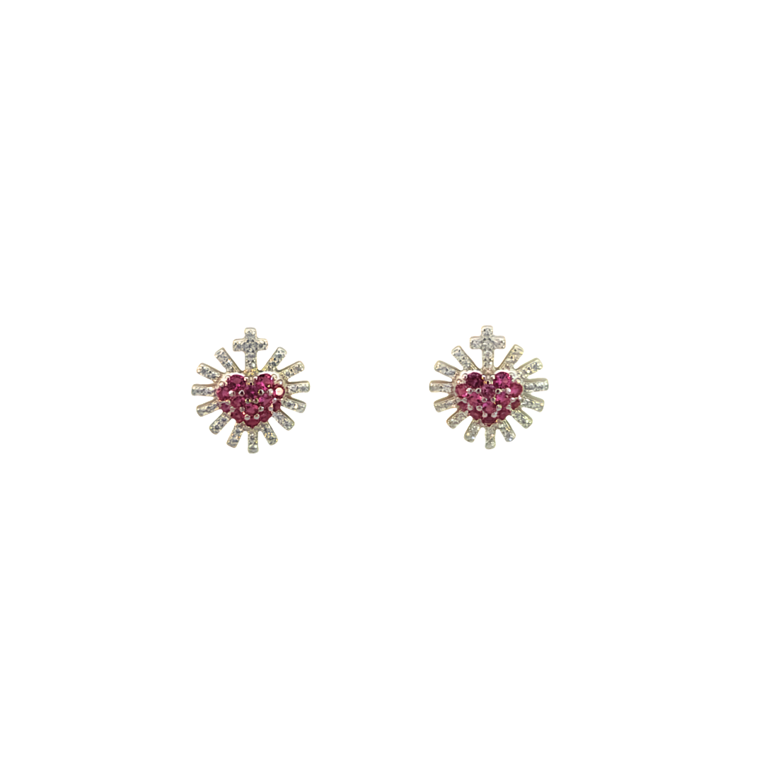 Aretes Sagrado Corazón Rojo Con Circonias Plata