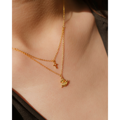 Collar del Sagrado Corazón de María con  Cruz mini