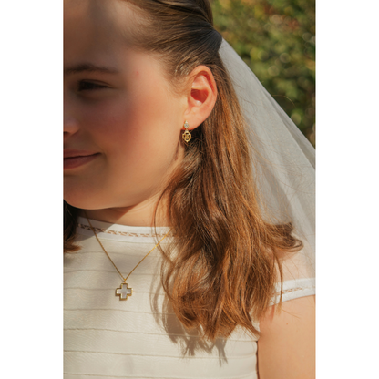Aretes Cruz Anagrama de María con Circonias