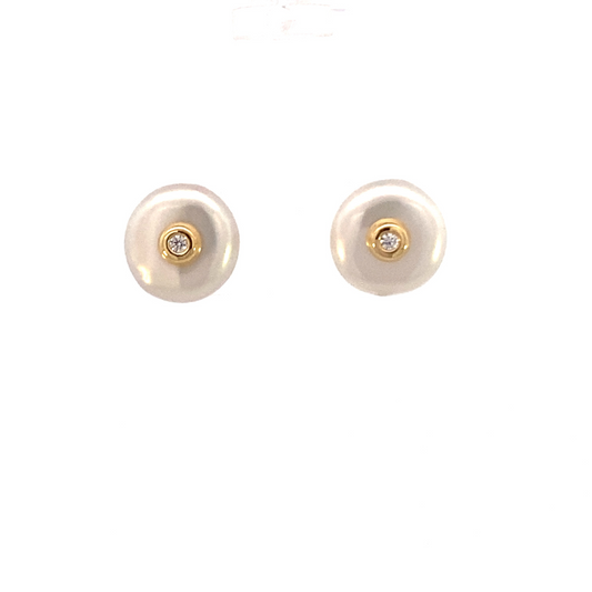 Aretes de madre perla con mini circonia y oro de 14 k