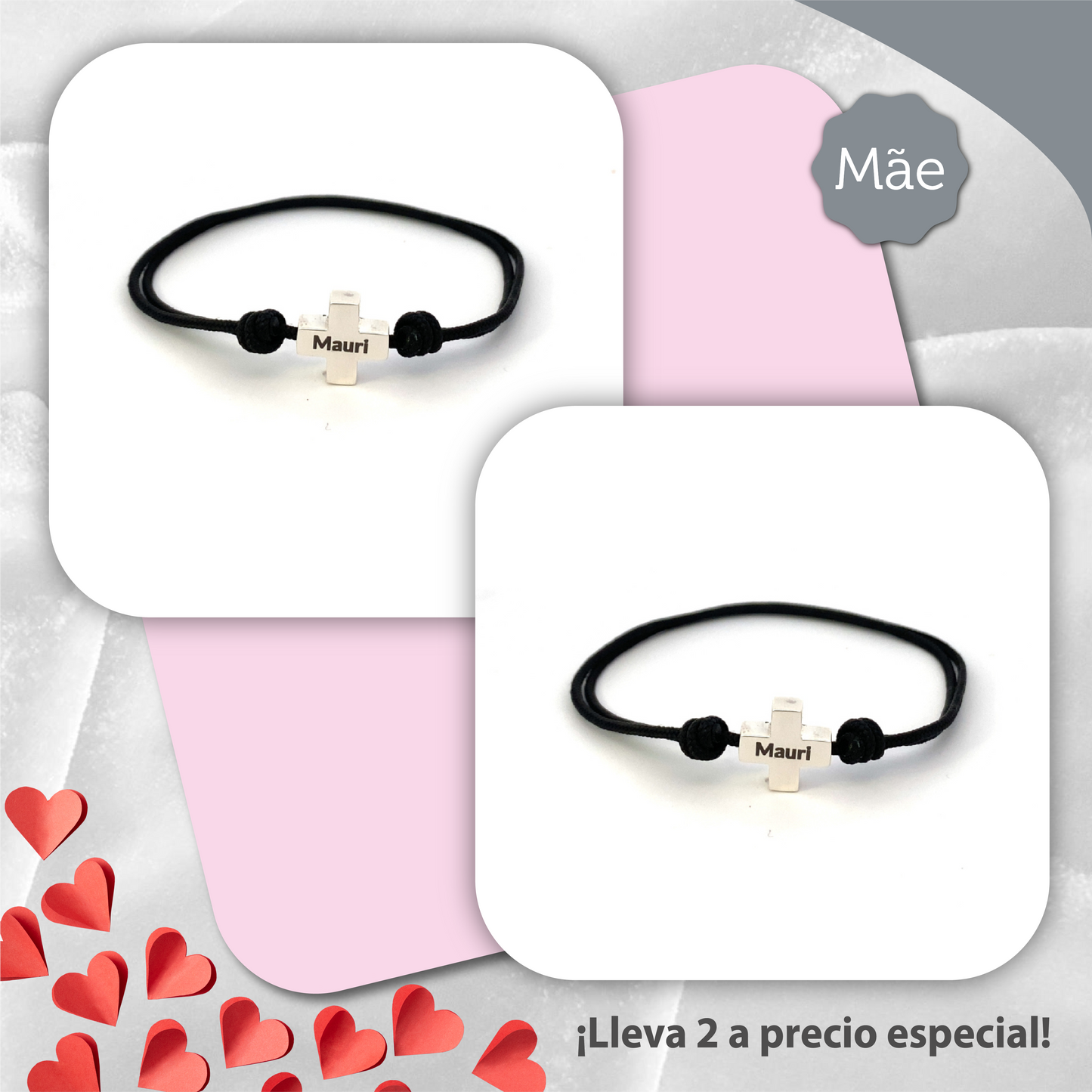 Set 2 pulseras de cruz lisa con cordiño ❤️❤️