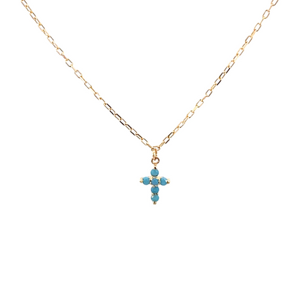Cadena con Cruz de Turquesas 14K