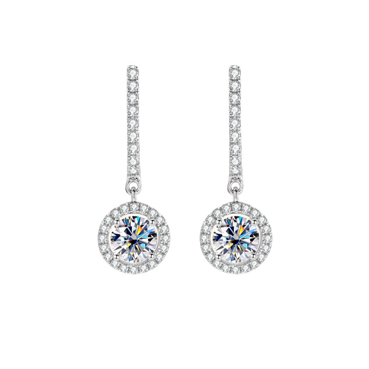 Arete con Moissanita de 1 ct colgante en rodio y cierre de clip