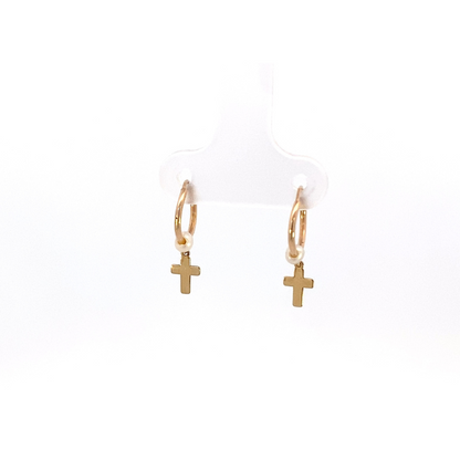 Aretes con minicruz y perlita oro 14 K