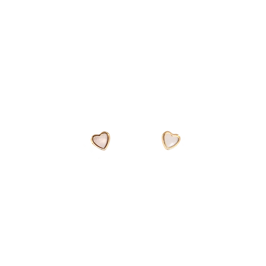 Aretes mini corazones oro 14 K y madre perla