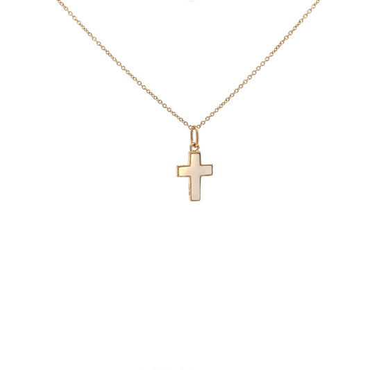 Cruz pequeña de oro 14K con madre perla