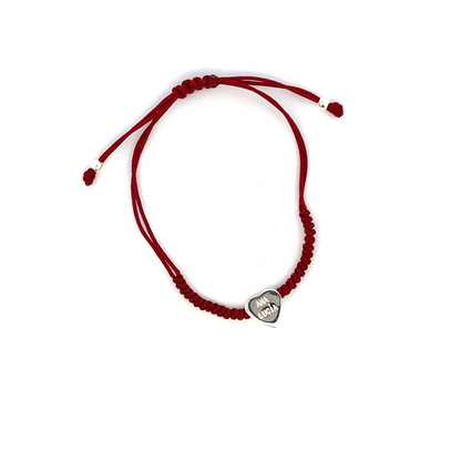 Pulsera tejida con charm Corazón de plata