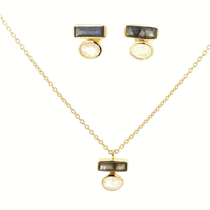 Collar con dije de  gemas naturales Pierdra Luna y Labradorita