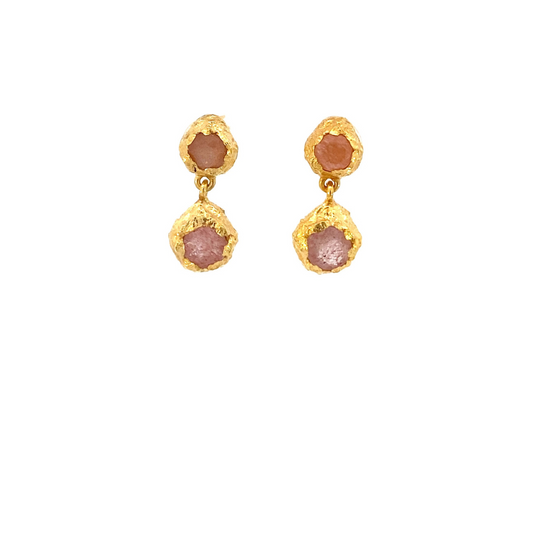 Aretes con gemas naturales Piedra Luna peach y Cuarzo rosa