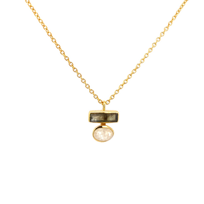 Collar con dije de  gemas naturales Pierdra Luna y Labradorita