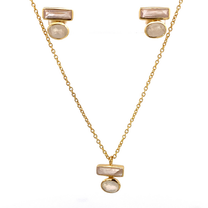 Collar con dije de gemas naturales Piedra Luna y Cuarzo rosa