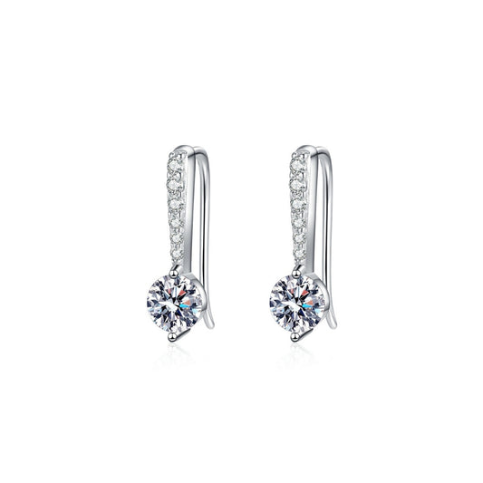 Aretes de cierre de clip en rodio con Moissanita de 0.5 ct