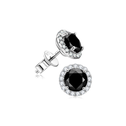 Aretes de rodio con Moissanita negra de 7mm