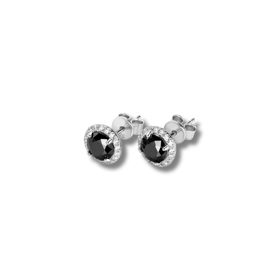 Aretes de rodio con Moissanita negra de 7mm