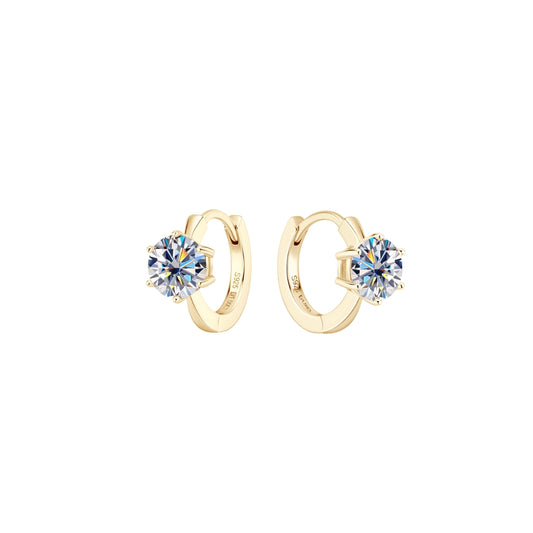 Aretes arracada de rodio tipo huggies con Moissanita de 1 ct en solitario