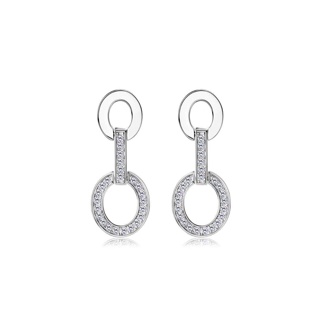Aretes doble aro articulado en rodio con Moissanitas de .36 ct