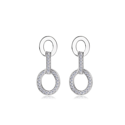 Aretes doble aro articulado en rodio con Moissanitas de .36 ct