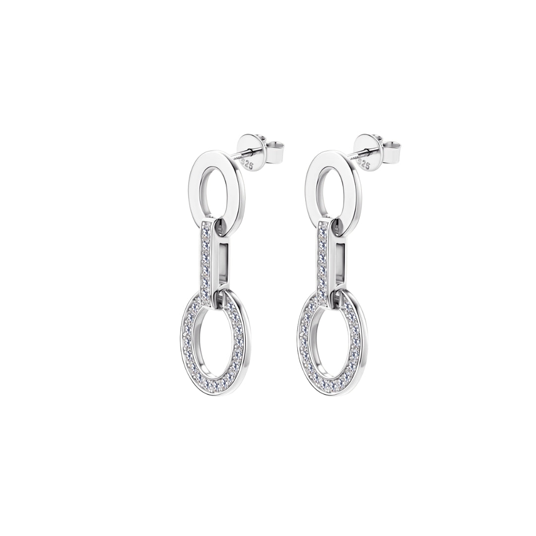 Aretes doble aro articulado en rodio con Moissanitas de .36 ct