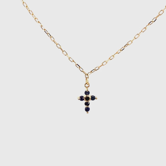 Cadena Cruz con Zafiros 14k