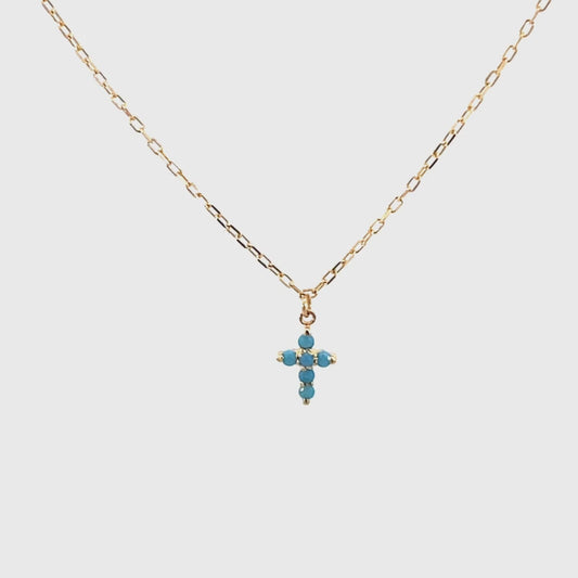 Cadena con Cruz de Turquesas 14K