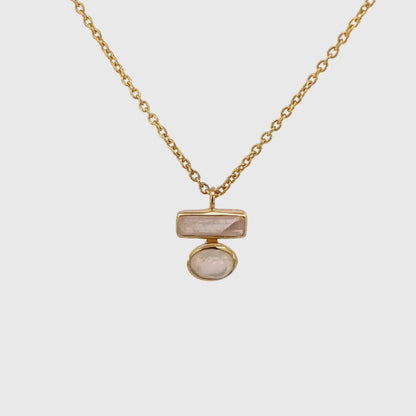 Collar con dije de gemas naturales Piedra Luna y Cuarzo rosa