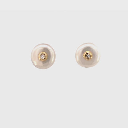 Aretes de madre perla con mini circonia y oro de 14 k