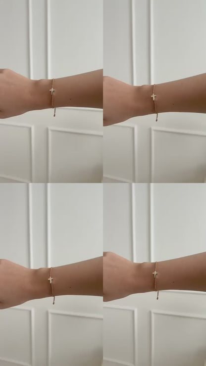 Pulsera Cruz larga de plata tejida