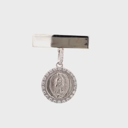 Segurito Virgen de Guadalupe con circonias en plaquita para grabar