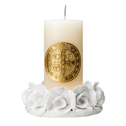 San Benito candle with ceramic candle holder