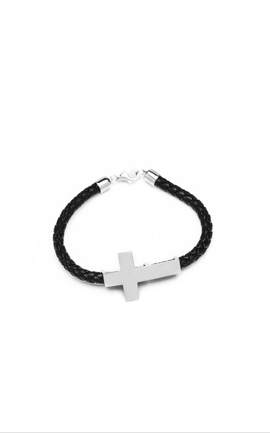Polished silver cross bracelet for men