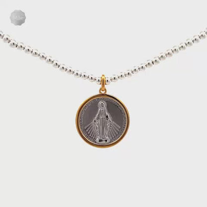 Collar de la Virgen de la Medalla Milagrosa con cadena de bolitas