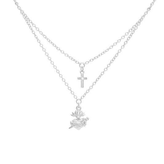 Collar del Sagrado Corazón de María con  Cruz mini