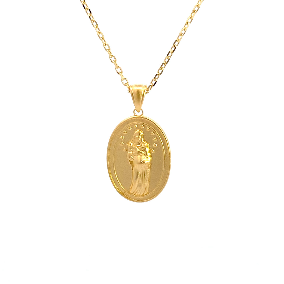 Collar Medalla Virgen María Bendito - Chapado En Oro, Cadena De Acero Inoxidable 60 Cm, Regalo Para Bautizo O Comunión